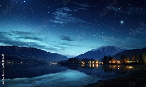 The tranquil beauty of night nature comes alive beneath a celestial canopy of stars.