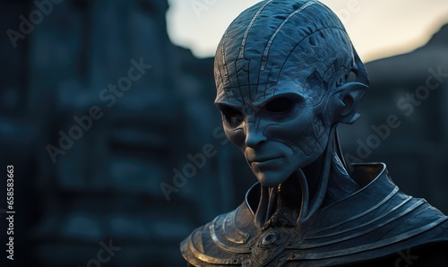 The intricate details of the alien humanoid's face were captured flawlessly in the portrait, revealing its extraterrestrial beauty.