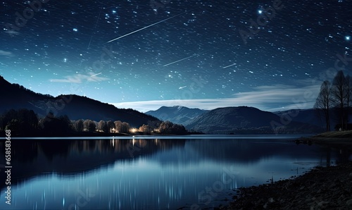 Under the captivating night sky, the landscape of nature becomes a starlit masterpiece.