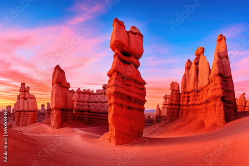 The captivating beauty of Bryce Canyon National Park in Utah, USA. Its unique geological formations known as hoodoos, vibrant colors, and expansive vistas create a surreal and otherworldly landscape t