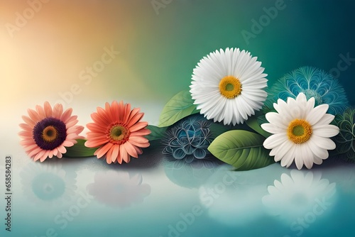 combination of vector illustration and flowers on multi color background  very beautiful eye catching background  serene colors  