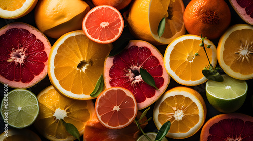 When presenting the texture and pattern of sliced fruits, specifically oranges and lemons, one can fully appreciate their juicy and revitalizing attributes. photo