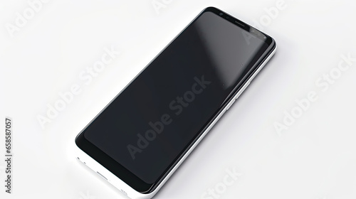 A clean mockup of a smartphone isolated on white background top view.