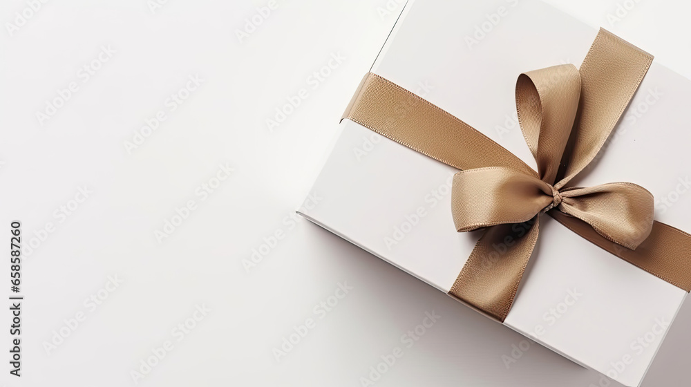 A detailed mockup of a gift box with ribbon isolated on white background top view. A detailed mockup of a gift box with ribbon isolated on white background top view.