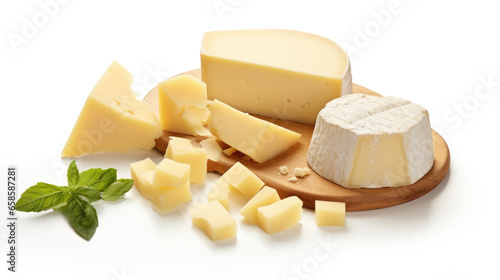 Set of different cheeses on white background. Top view.