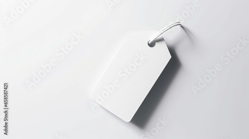 A precise mockup of a tag or label with editable text isolated on white background top view.