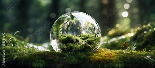 Crystal ball on green moss in the forest © andri