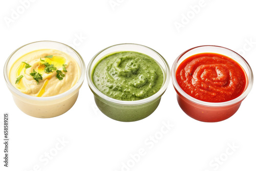 A Palette of Savory Sauces on isolated background