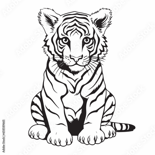 Fototapeta Naklejka Na Ścianę i Meble -  Black and white tiger drawings on a white background
