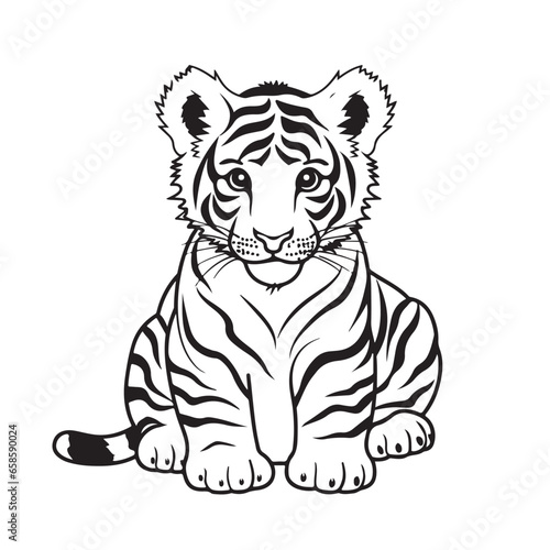 Black and white tiger drawings on a white background