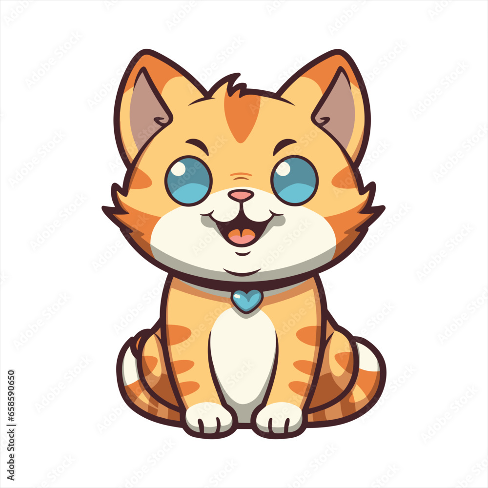 Obraz premium Cat Cute Funny Cartoon Kawaii Clipart Colorful Watercolor Animal Pet Sticker Illustration