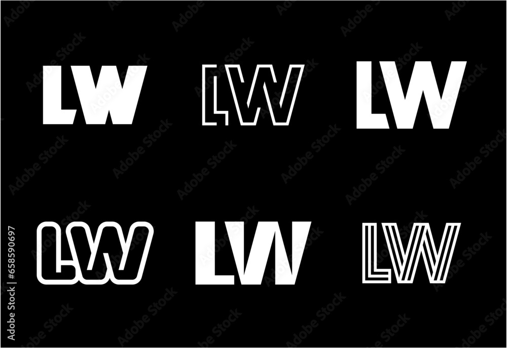 Set of letter LW logos. Abstract logos collection with letters. Geometrical abstract logos Set of letter LW logos. Abstract logos collection with letters. Geometrical abstract logos