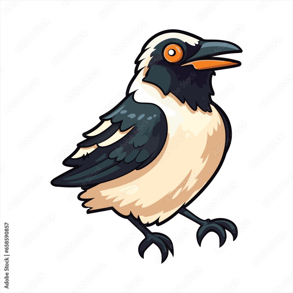 Fototapeta premium Magpie Cute Funny Cartoon Kawaii Clipart Colorful Watercolor Animal Pet Sticker Illustration