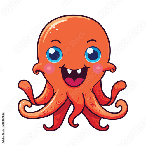 Octopus Cute Funny Cartoon Kawaii Clipart Colorful Watercolor Animal Pet Sticker Illustration