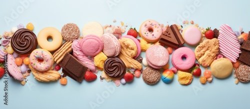 Yummy cookies arranged on a isolated pastel background Copy space