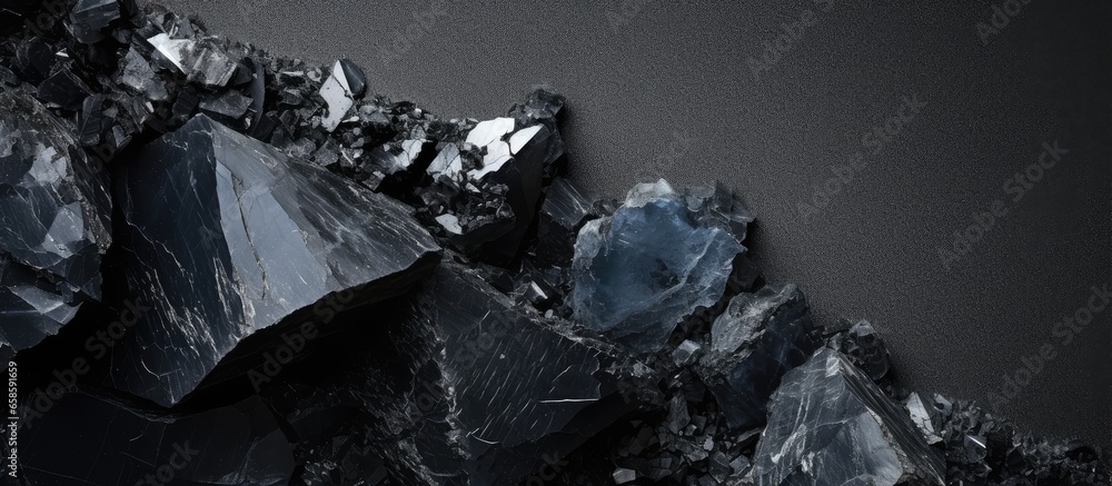 Unpolished black tourmaline isolated on a isolated pastel background Copy space