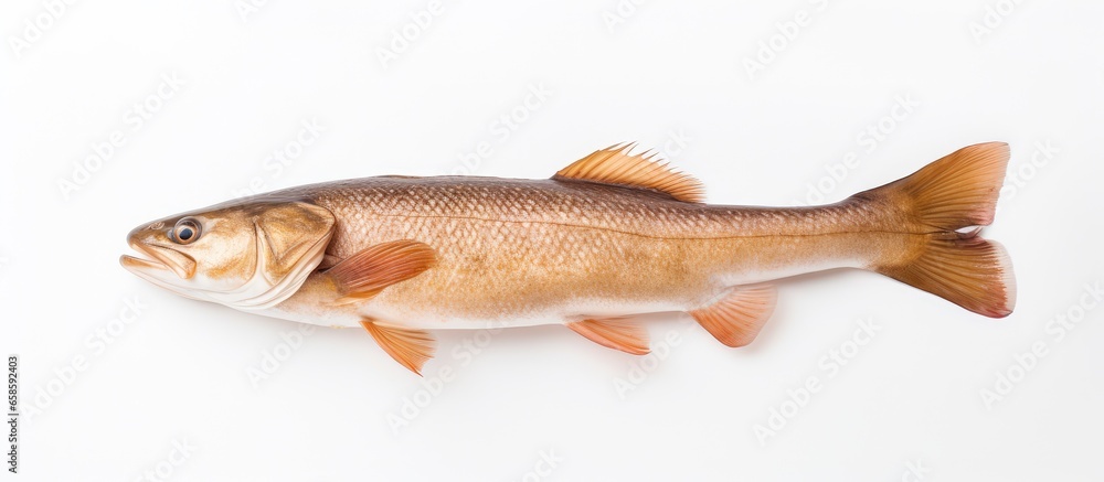 Whole codfish on isolated pastel background Copy space