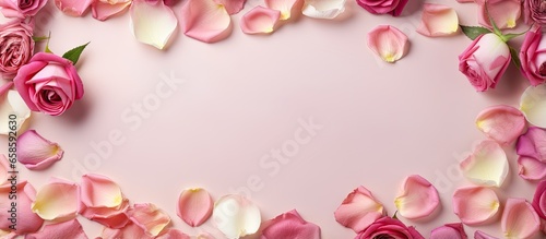 Valentines day theme with pink roses and isolated pastel background Copy space