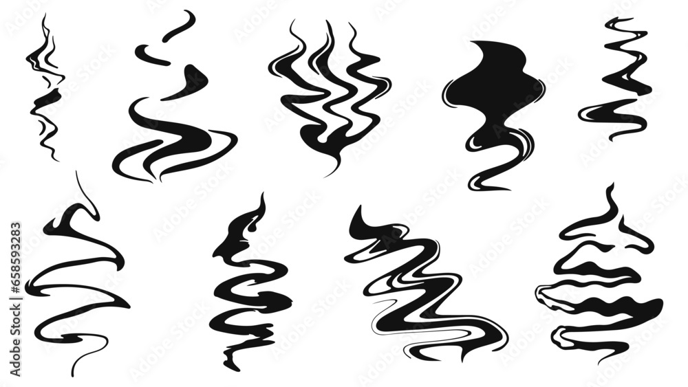 Set of black smoke, japanese smoke, smoke vector clipart. Vector smoke