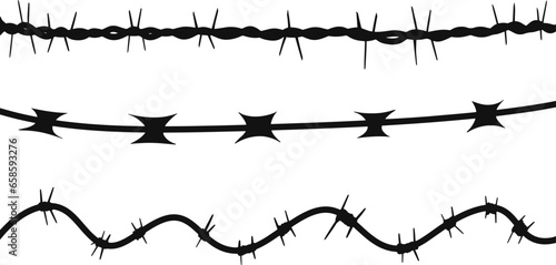 Barbed Wire Isolated on White. Wired Border of Prison or War Zone.