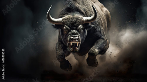 Dramatic raging bull