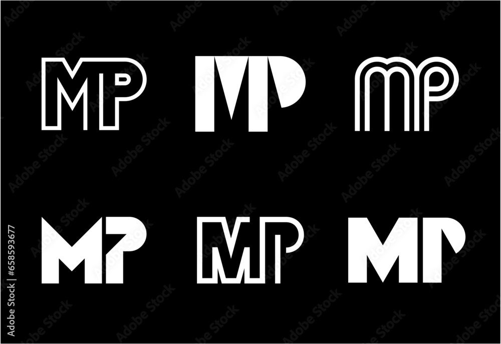 Set of letter MP logos. Abstract logos collection with letters. Geometrical abstract logos Set of letter MP logos. Abstract logos collection with letters. Geometrical abstract logos