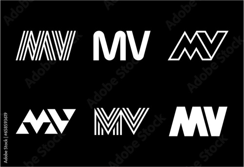 Set of letter MV logos. Abstract logos collection with letters. Geometrical abstract logos