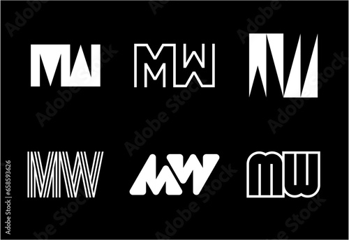 Set of letter MW logos. Abstract logos collection with letters. Geometrical abstract logos