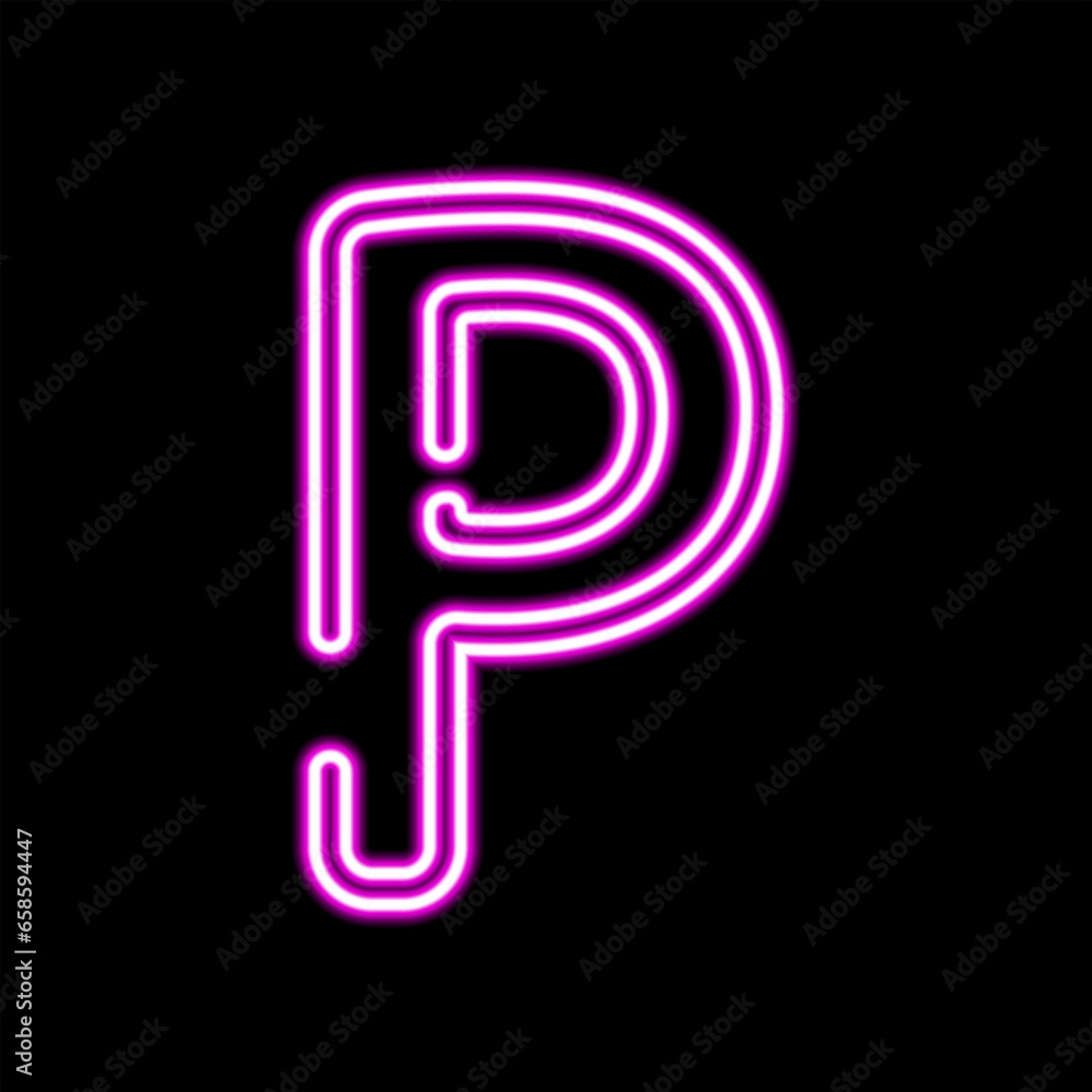 Neon letter P on dark background, vector illustration Neon letter P on dark background, vector illustration