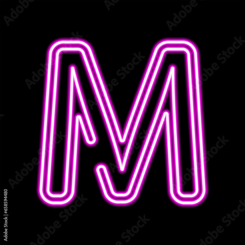 Neon letter M on dark background, vector illustration