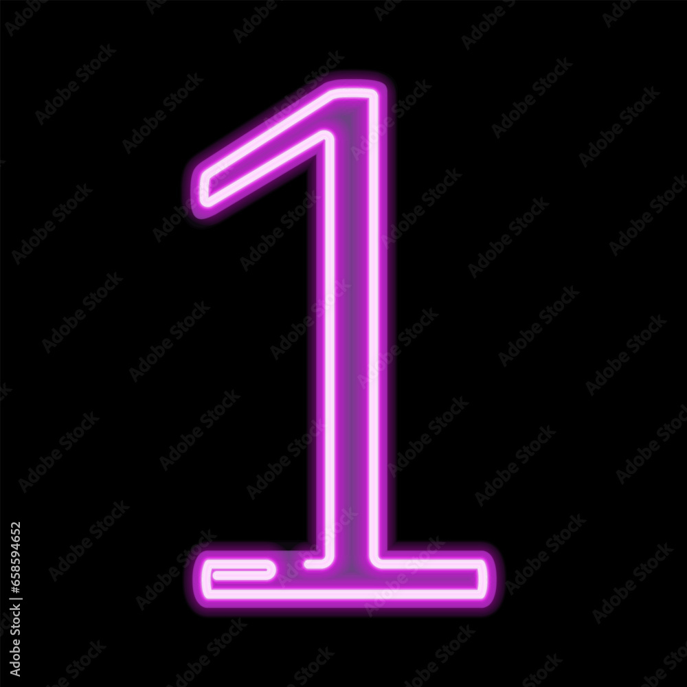 Neon number 1 on dark background, vector illustration Neon number 1 on dark background, vector illustration