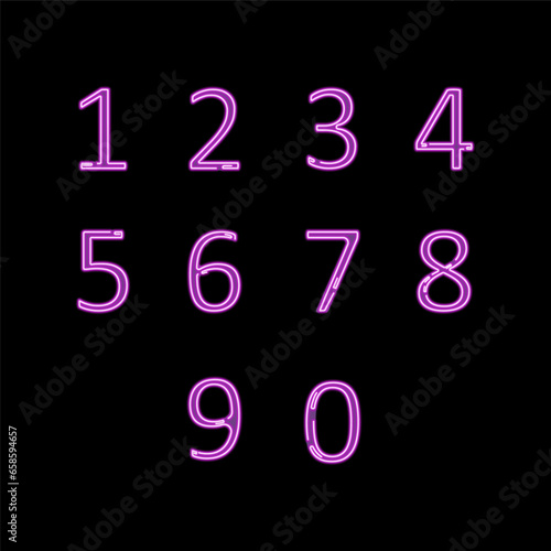 Neon numbers on dark background, vector illustration