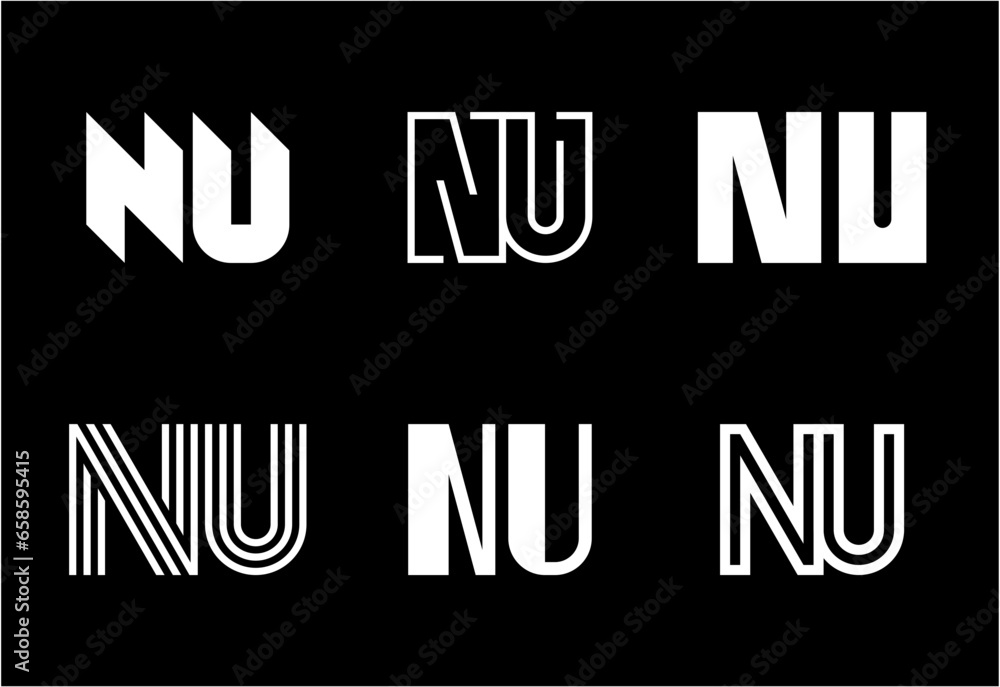 Set of letter NU logos. Abstract logos collection with letters. Geometrical abstract logos Set of letter NU logos. Abstract logos collection with letters. Geometrical abstract logos