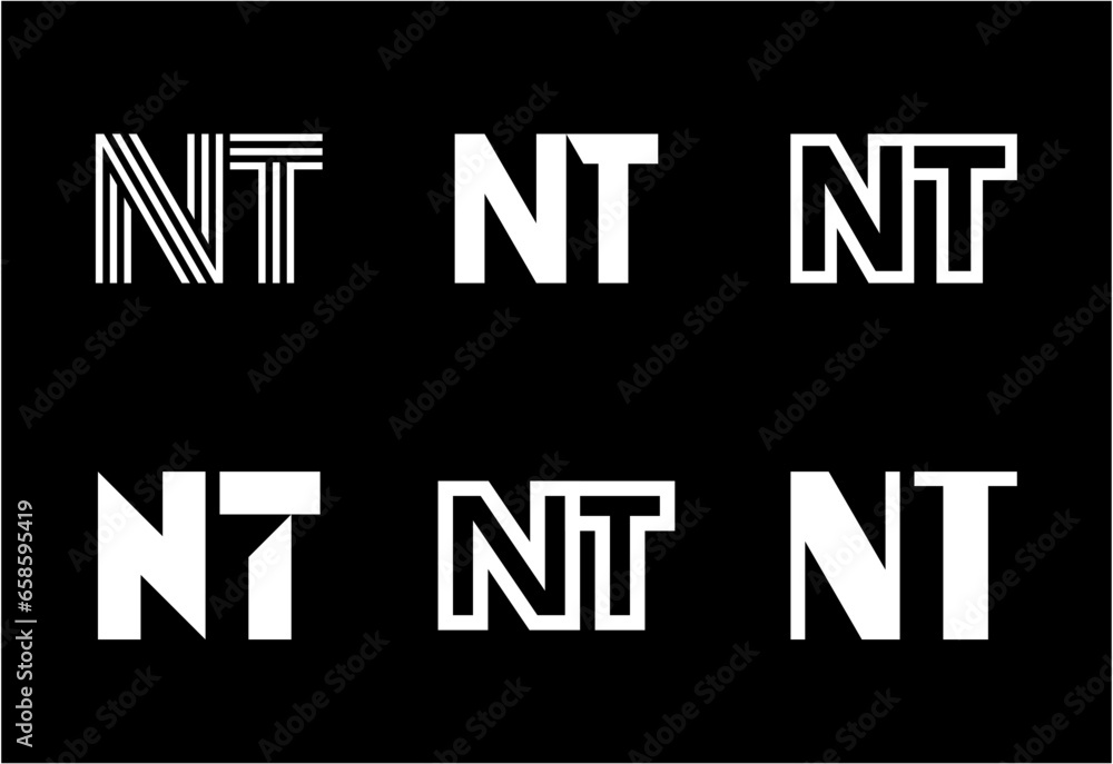 Set of letter NT logos. Abstract logos collection with letters. Geometrical abstract logos Set of letter NT logos. Abstract logos collection with letters. Geometrical abstract logos