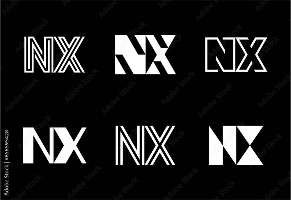 Set of letter NX logos. Abstract logos collection with letters. Geometrical abstract logos Set of letter NX logos. Abstract logos collection with letters. Geometrical abstract logos