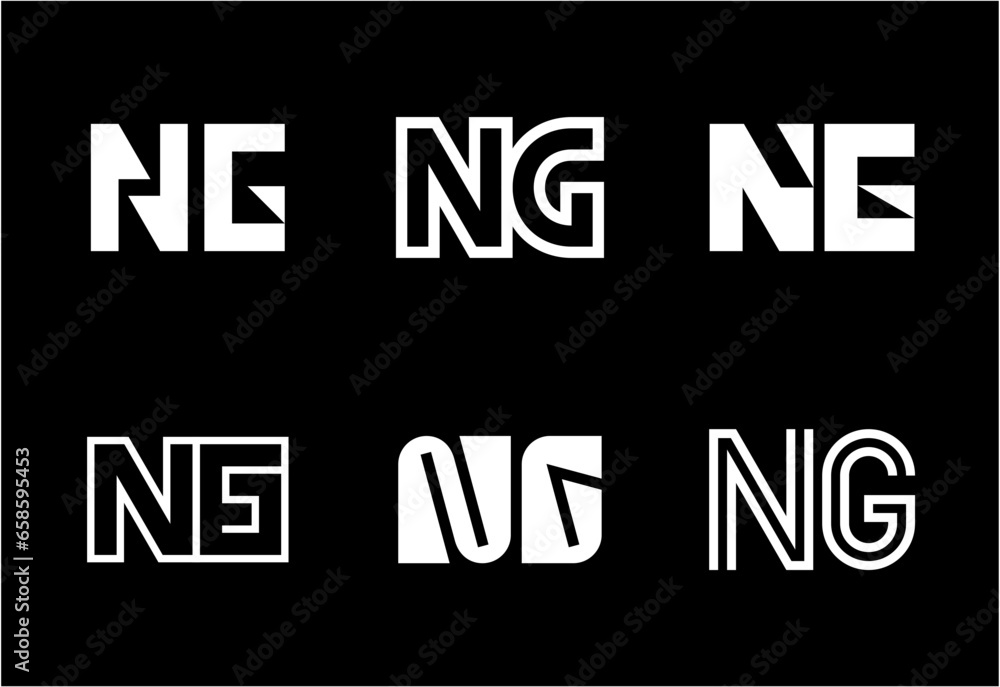 Set of letter NG logos. Abstract logos collection with letters. Geometrical abstract logos Set of letter NG logos. Abstract logos collection with letters. Geometrical abstract logos