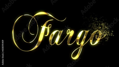 Gold metallic text revealed by disappearing and flickering stars for FARGO photo