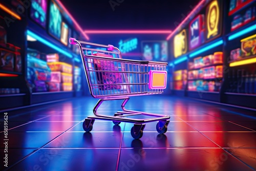 Wallpaper Mural Digital shopping delight. Neon lit online store. E commerce revolution. Brighten cart with light. Tech savvy. Storefront experience Torontodigital.ca