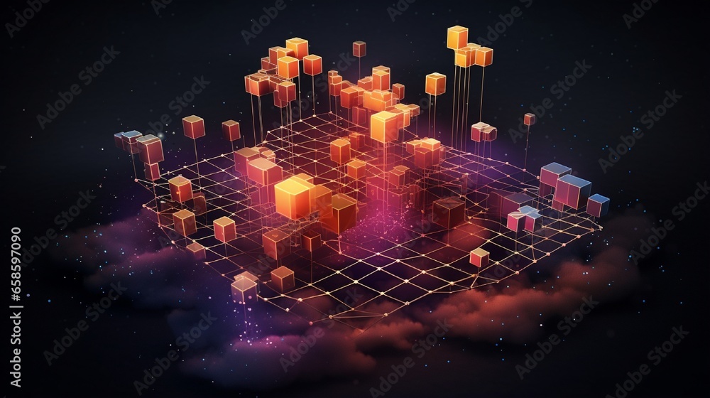 3D illustration, concept image. Embossed mesh representing internet connections in cloud computing