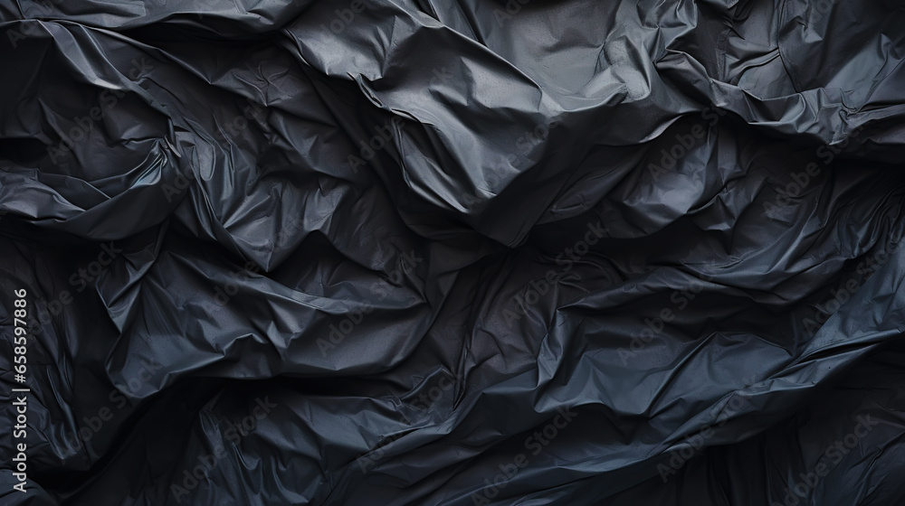 Black crumpled paper texture. Blank dark background with creases. Generative AI Black crumpled paper texture. Blank dark background with creases. Generative AI