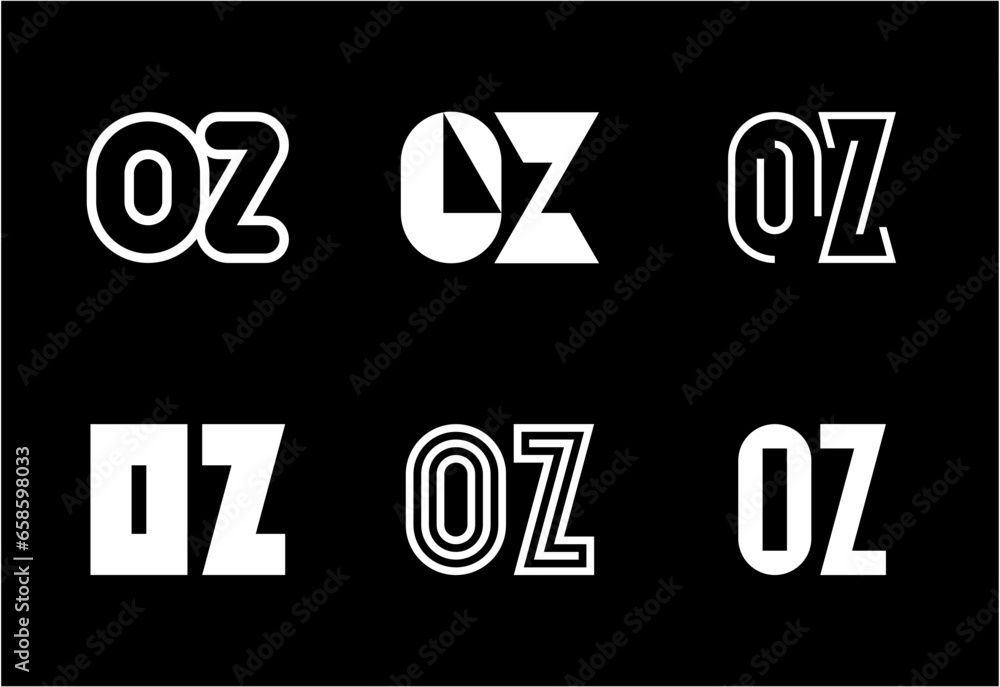 Set of letter OZ logos. Abstract logos collection with letters. Geometrical abstract logos Set of letter OZ logos. Abstract logos collection with letters. Geometrical abstract logos