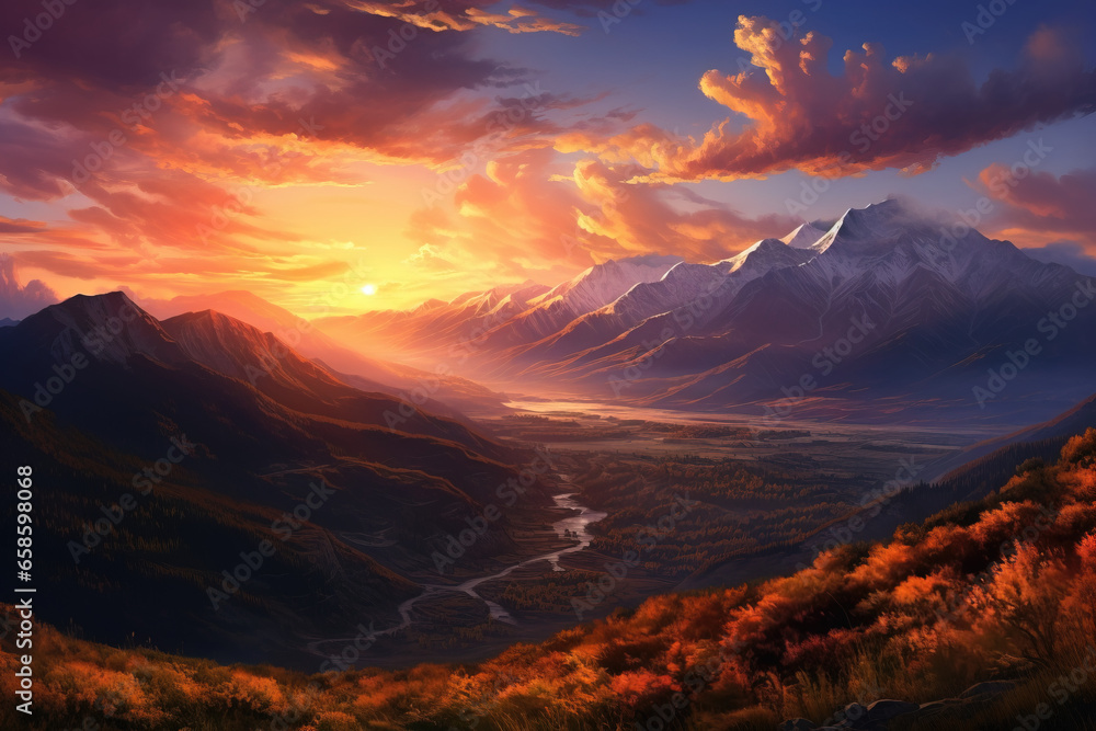 sunset in the mountain valley