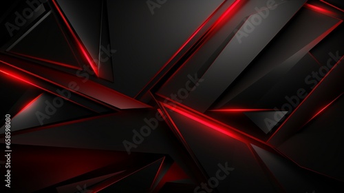 Abstract black polygon red light futuristic technology design background vector illustration