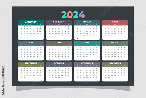 Creative minimal wall calendar 2024 template 
