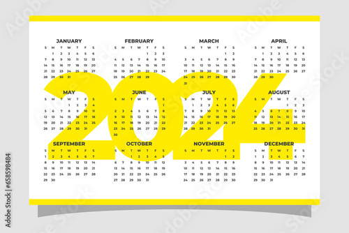Wall calendar template for 2024 year minimalist style
