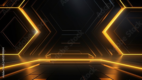 Abstract yellow light arrow on black with hexagon mesh design modern luxury futuristic technology background vector illustration