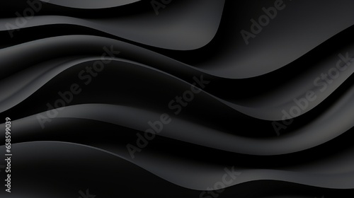 Black wavy stripes background. Abstract papercut decoration. 3d topography relief. Vector realistic illustration. Modern cover layout template. Architectural concept