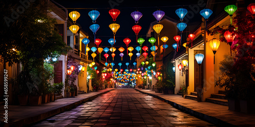 Silk lanterns on the walking streets in old town Hoi An, Lantern Festival in Hoi An Ai Generative
