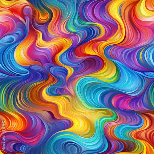 Seamless psychedelic rainbow ridged topological map pattern background texture. Trippy hippy abstract wavy swirls. Bright colorful neon retro wallpaper backdrop. Generative AI