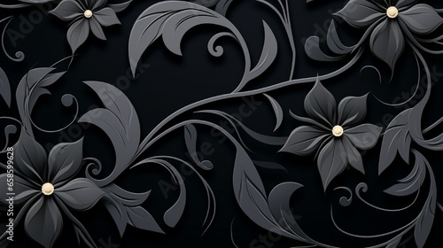 Illustration of seamless abstract black floral vine pattern